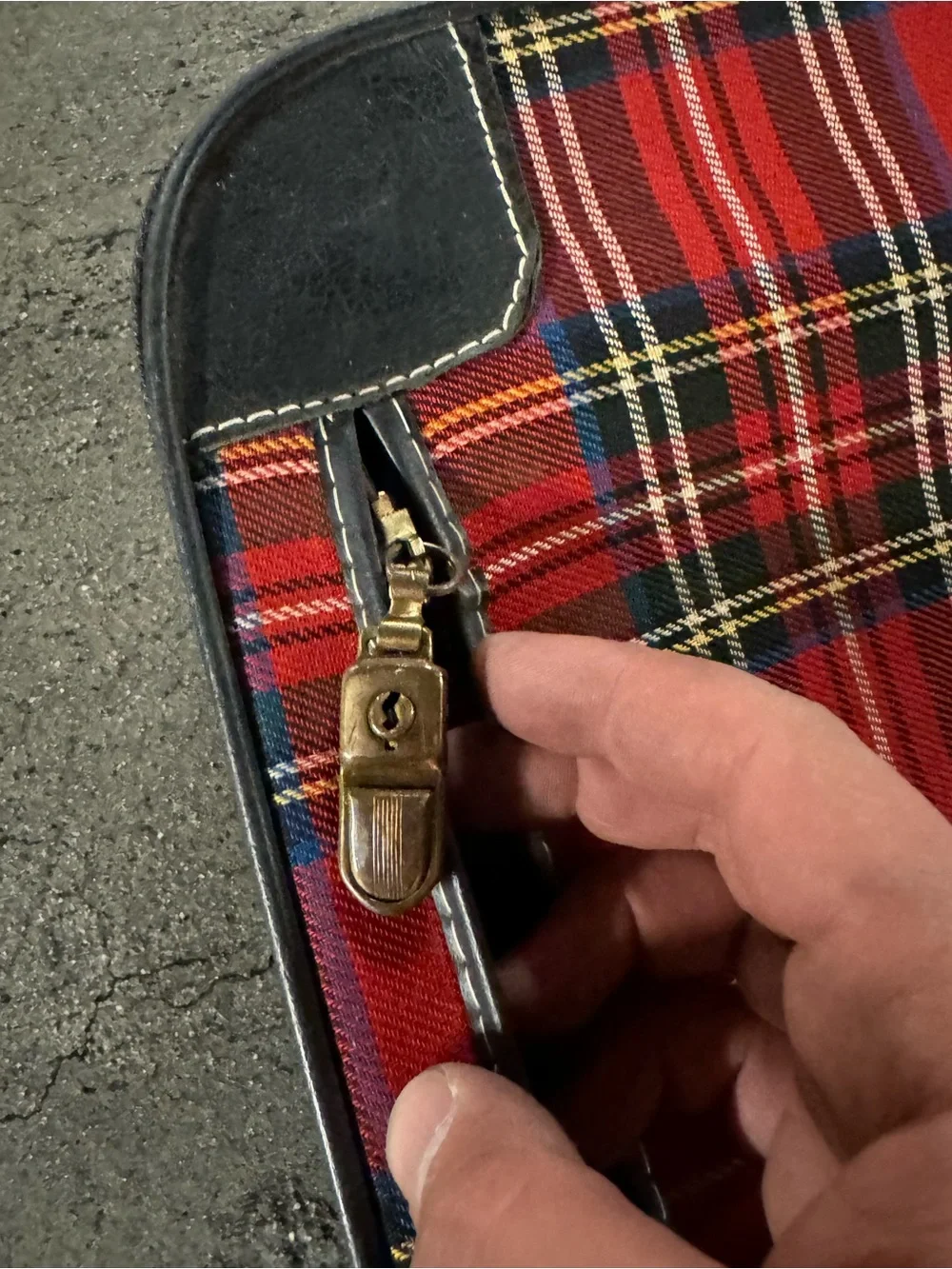 Vintage Leeds Red Tartan Carry-On Bag with Front Pocket